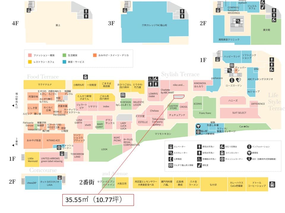 JR福山駅直結!物販・食物販に最適な出店スペースの図面・フロアマップ